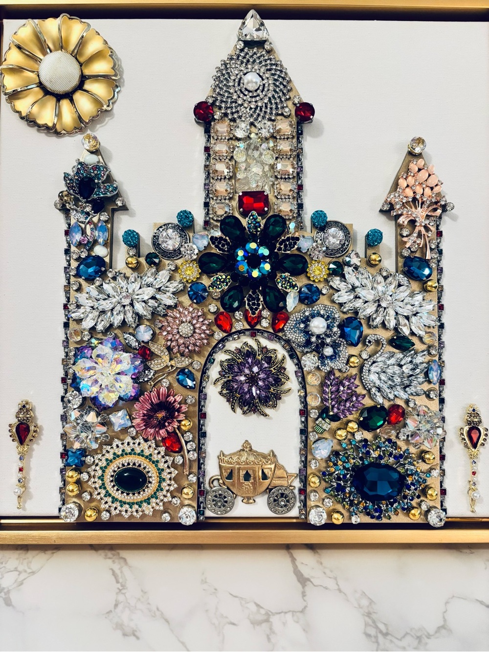 Embellished Jeweled Castle Picture Art - Multicolor